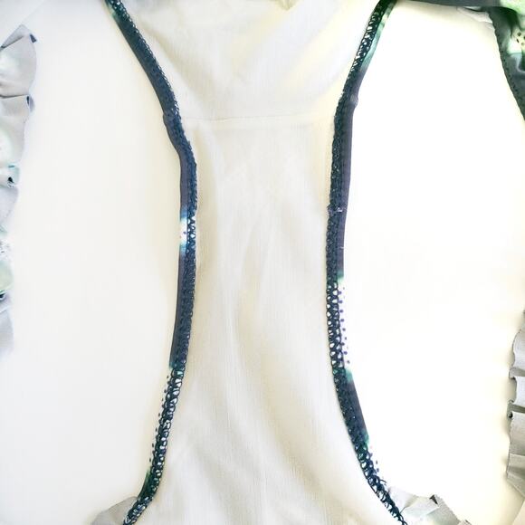 MIU MIU Resort 2011 apple print monokini ruffle one piece swim suit blue Sz 42 6 - Picture 5 of 8